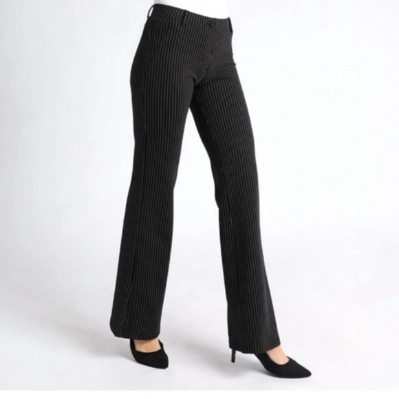 Betabrand Pants - BETABRAND Classic Straight Leg Yoga Dress Pants in Black Pinstripe